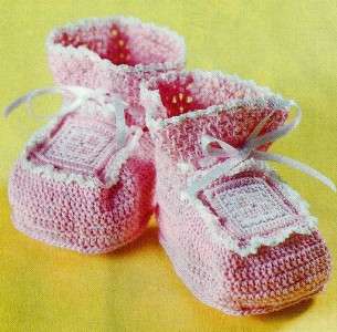 01B CROCHET PATTERN FOR Thread Baby Booties w/ Cross Stitch Top EASY 