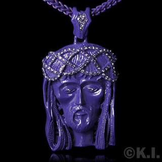 Purple Jesus Piece Colorful CZ Hip Hop Pendant Necklace  