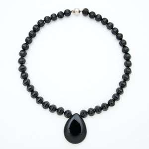 Chunky Black Onyx Necklace and Large Drop Center with Sterling Silver 