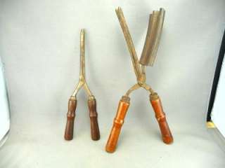 VINTAGE CURLING IRONS SINGLE DOUBLE WOODEN HANDLES  