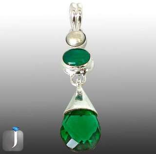 GREEN EMERALD QUARTZ DROP ONYX 925 STERLING SILVER ARTISAN PENDANT 2 1 