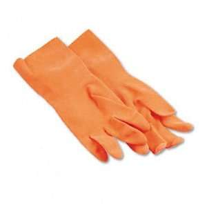  Flock Lined Latex Cleaning Gloves, Large, Orange, Dozen 