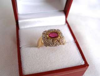 95 Carat Ruby Solitaire & Diamonds 14K Gold Ring  