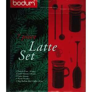  Bodum Red 8 Cup French Coffee Press, 7 Piece Latte Set No 