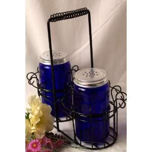  Blue Salt & Pepper W/ Metal Basket 