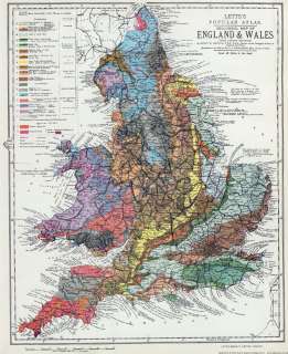 Geological Map of England & Wales 1883 by H W Barstow, large modern 