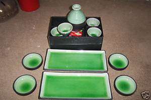   jade lime sake set + sauce dipping n dinner sushi plates dishes  