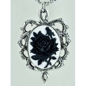 Gothic Thorn Black Rose Vine Cameo Necklace Jewelry Victorian Anime 