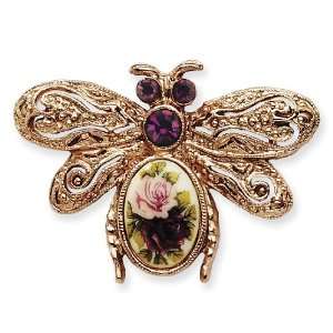   tone Dark Purple Crystal/Floral Decal Bee Pin 1928 Boutique Jewelry