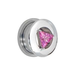  00 Gauge Pink Diamond Shaped Cubic Zirconia Threaded 
