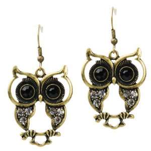  Cute Owl Dangle Earrings in Brass Tone with Black and 