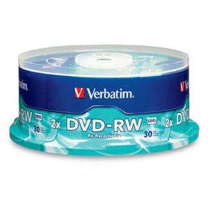 Verbatim DVD RW Media 4.70 GB 2x 30 Pack Spindle, New  