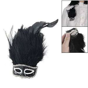   Lady Party Mask Design Faux Fur Brooch Hair Clip Black Jewelry