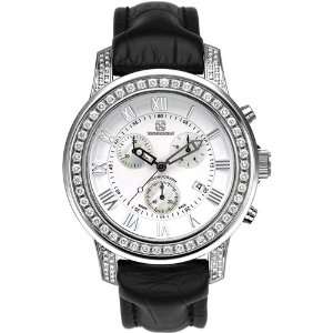   Diamond Chronograph Watch Black Leather Strap (Diamond Wt. 2.12 carat