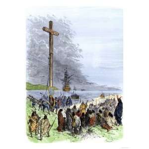 Jacques Cartier Erects a Cross Along the Saint Lawrence River 