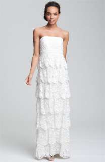 Sue Wong Tiered Strapless Mesh Gown  