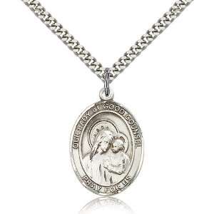 925 Sterling Silver O/L Our Lady of Good Counsel Medal Pendant 1 x 3 