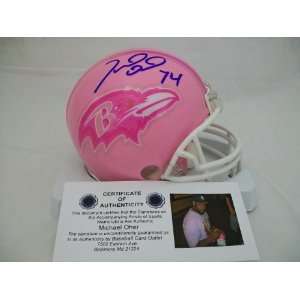  Signed Michael Oher Mini Helmet   Pink   Autographed NFL 