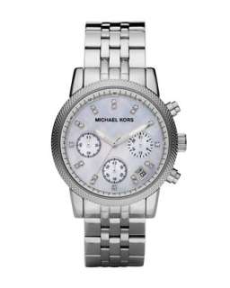 Mid Size Silver Color Stainless Steel Ritz Chronograph Glitz Watch