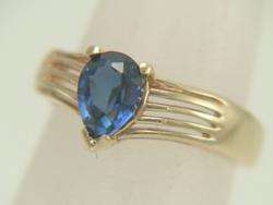 14K Yellow Gold Pear Blue Sapphire Ring  