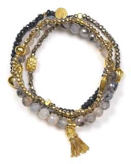 Good Charma 4 Strand Gunmetal & Gold Coated Pyrite with Tassel 