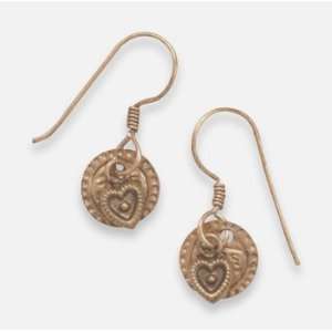  Copper French Wire Earrings w/ Copper Heart and Coin 