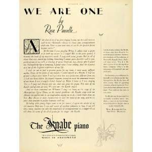 1928 Ad Knabe Piano Rosa Ponselle New York Musical Instrument Music 
