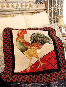 Antique Hooked Rug French Country Chicken Folk Art  