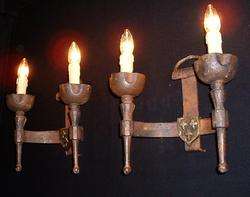 LARGE FRENCH GOTHIC MEDIEVAL WROUGHT IRON SCONCES 2 pairs available 