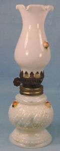 Vintage PINK ROSES on MILK GLASS MINIATURE OIL LAMP  