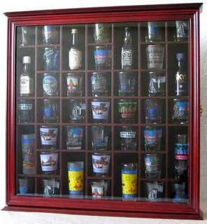 41 Shot Glass Display Case Holder Cabinet Shadow Box, w/ Glass Door 