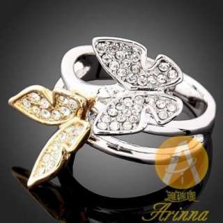 ARINNA Swarovski Crystal Butterfly Gold GP Fashion Ring  