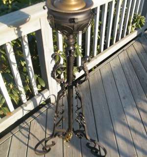   VICTORIAN PIANO FLOOR OIL LAMP ROSE FLOWER GLASS SHADE GONE WITH WIND