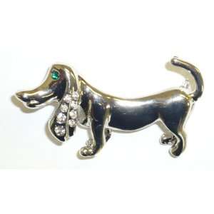  Silverplated Dachshund with Crystal Ear Pin Jewelry