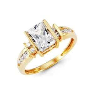    14k Yellow Gold Round White Emerald Cut Crown CZ Ring Jewelry