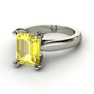   Ring, Emerald Cut Yellow Sapphire Sterling Silver Ring Jewelry