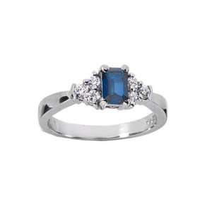    0.87 Ct Platinum Emerald Cut Sapphire and Diamond Ring Jewelry