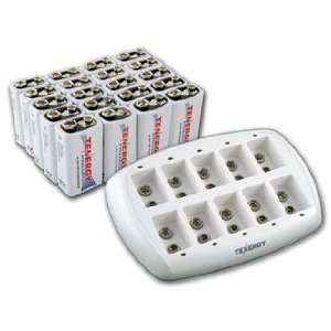   Charger with 20 pieces Tenergy Premium 9V NiMH Rechargeable Batteries