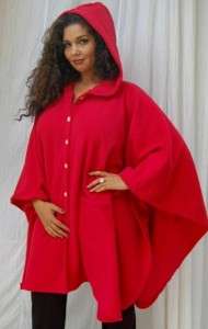 ZR244 RED/PONCHO RUANA CAPE FLEECE HOODED M L 1X 2X  