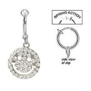 Fake Belly Navel Non Clip on Clear cz Cute Smile Happy Face dangle 