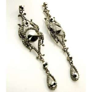   FASHION EARRINGS   4 inch Tear Drop Black Crystal Earrings Jewelry