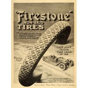  1913 Ad Antique Non Skid Tires Automobile Firestone Car 