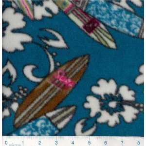    Wide Promotional Fleece Print Surfing Turquoise Fabric By The Yard