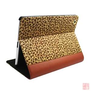   Leopard Leather Case Cover for Apple iPad 2 2nd WiFi 3G w/ 3 Station