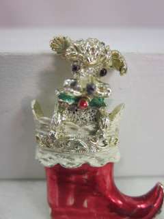   Gerrys Poodle in Stocking Signed Christmas Brooch Pin Adorable  