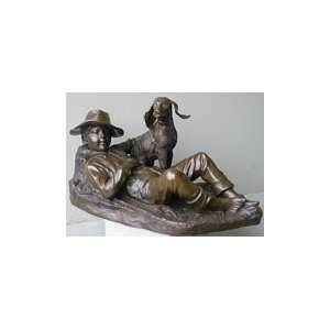 Boy and his Dog Lying Down Bronze Statue  Sports 