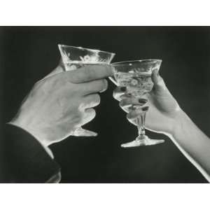Man and Woman Toasting Martini Glasses, Close Up of Hands Photographic 