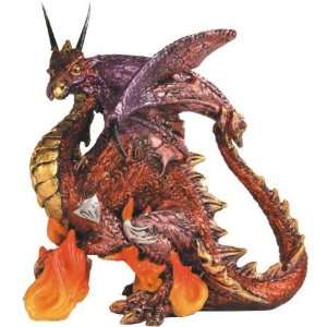   Gold Dragon Standing on Orange Flames Fantasy Figurine