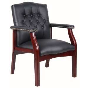  BOSS TRADITIONAL BLACK CARESSOFT GUEST CHAIR W/ MAHOGANY 