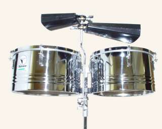 Bauer Timbales 14,15 Timbale Drums Stand & 2 Cowbells  